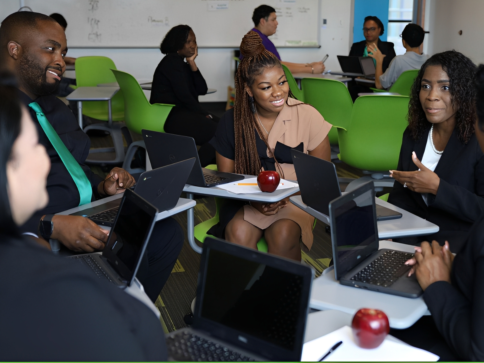 People collaborating in a modern office setting.